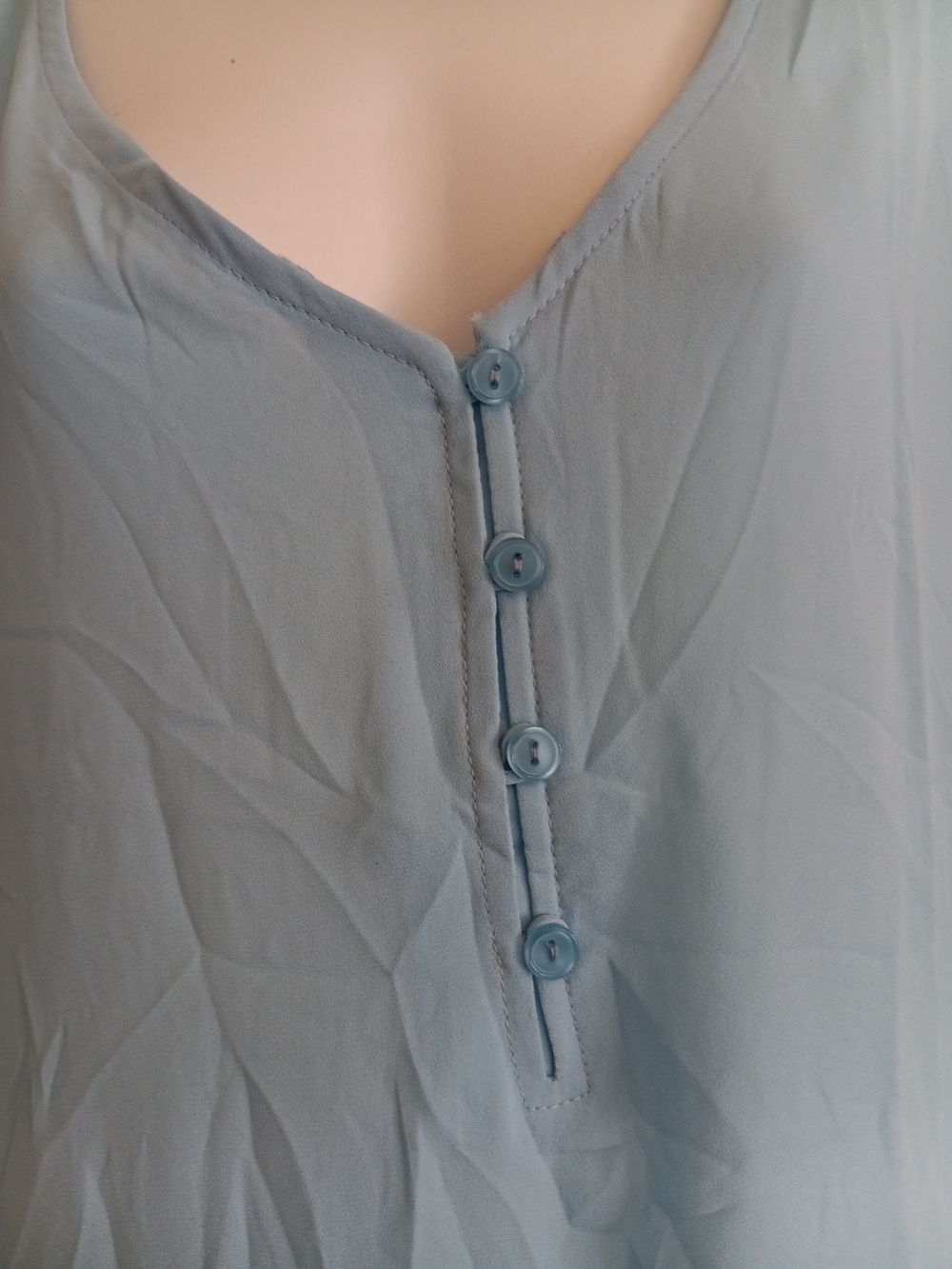 Light Blue V-Neck Button Front Women's Blouse - Picture 3 of 6